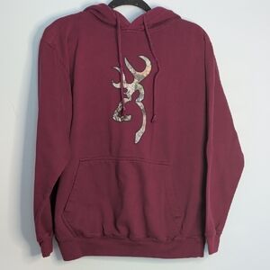 Browning Burgundy Pullover Hoodie With Camo Deer Size Medium